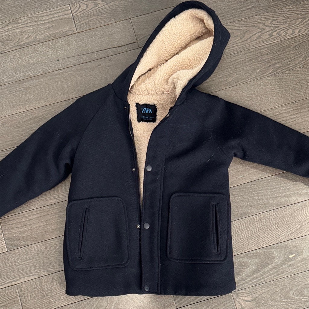 Zara Black Kids Puffer Jacket With Cream Lining